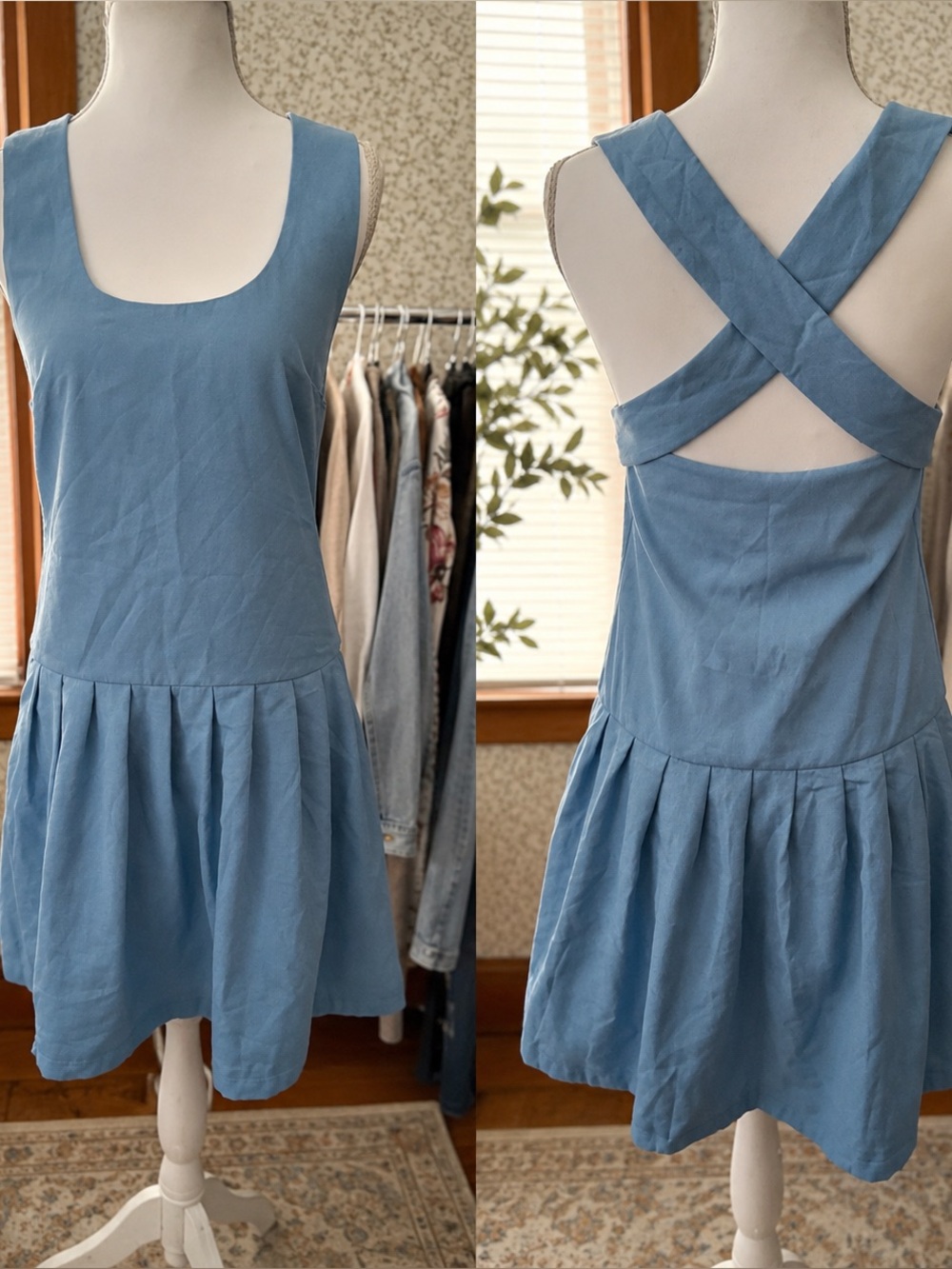 ASOS Light Blue Cross Back Drop Waist Mini Dress NWT US 2